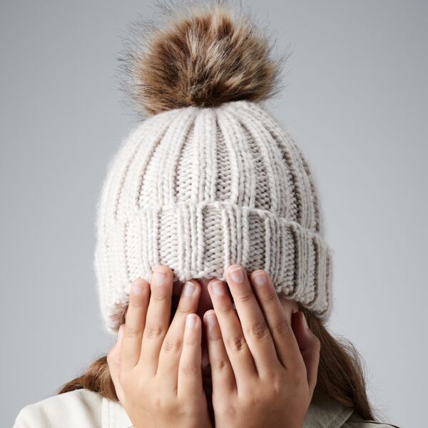 Beechfield Junior Faux Fur Pom Pom Chunky Beanie Thumbnail